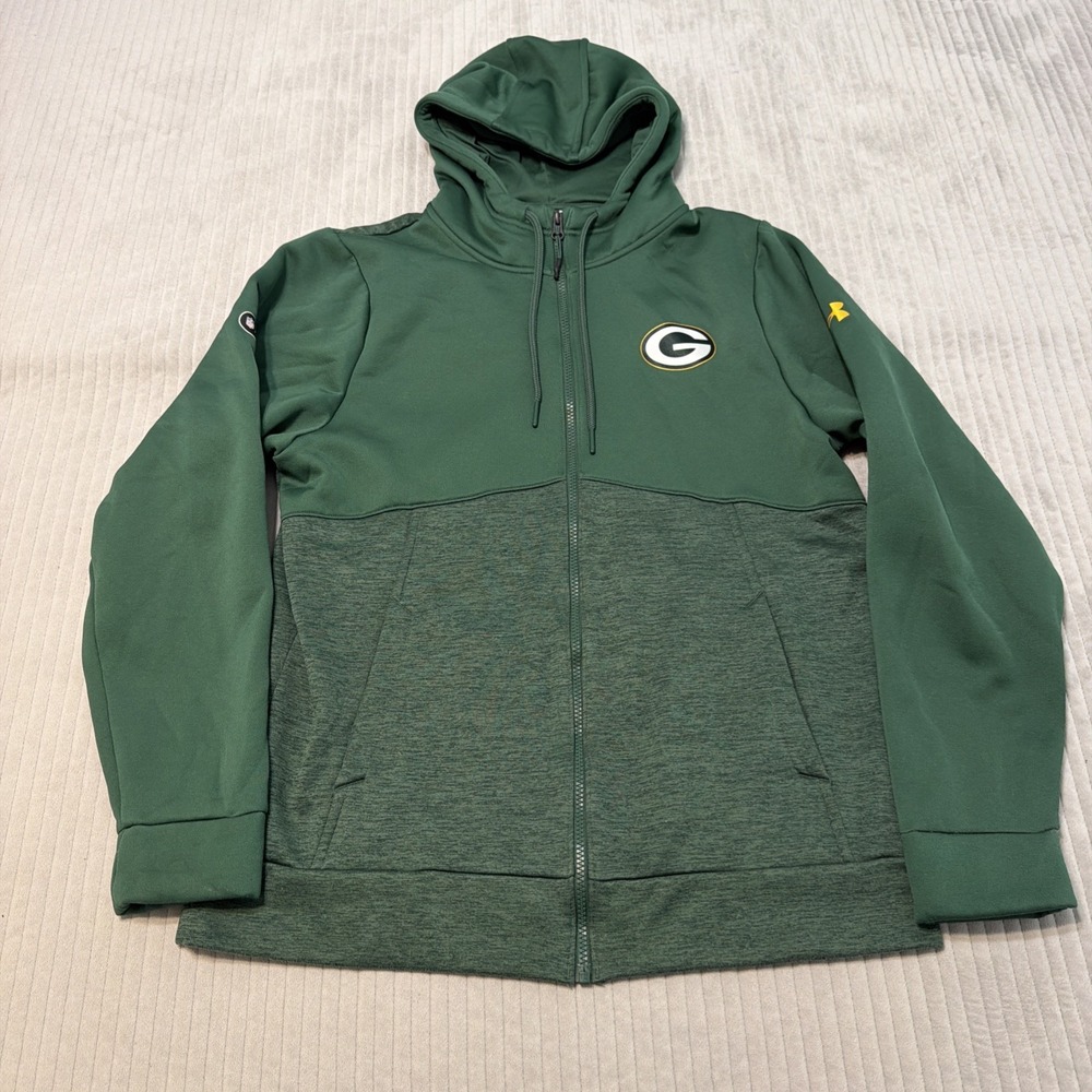 Green Bay Packers Hoodie Men M Under Armour Combine Authentic Sweatshirt Gray